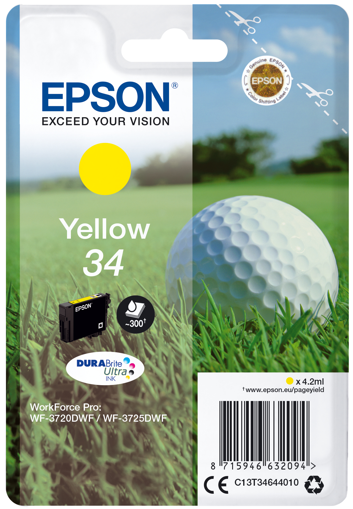 36132423_8590323880 Epson C13T34644010/34 Ink cartridge yellow, 300 pages 4,2ml for Epson WF-3720