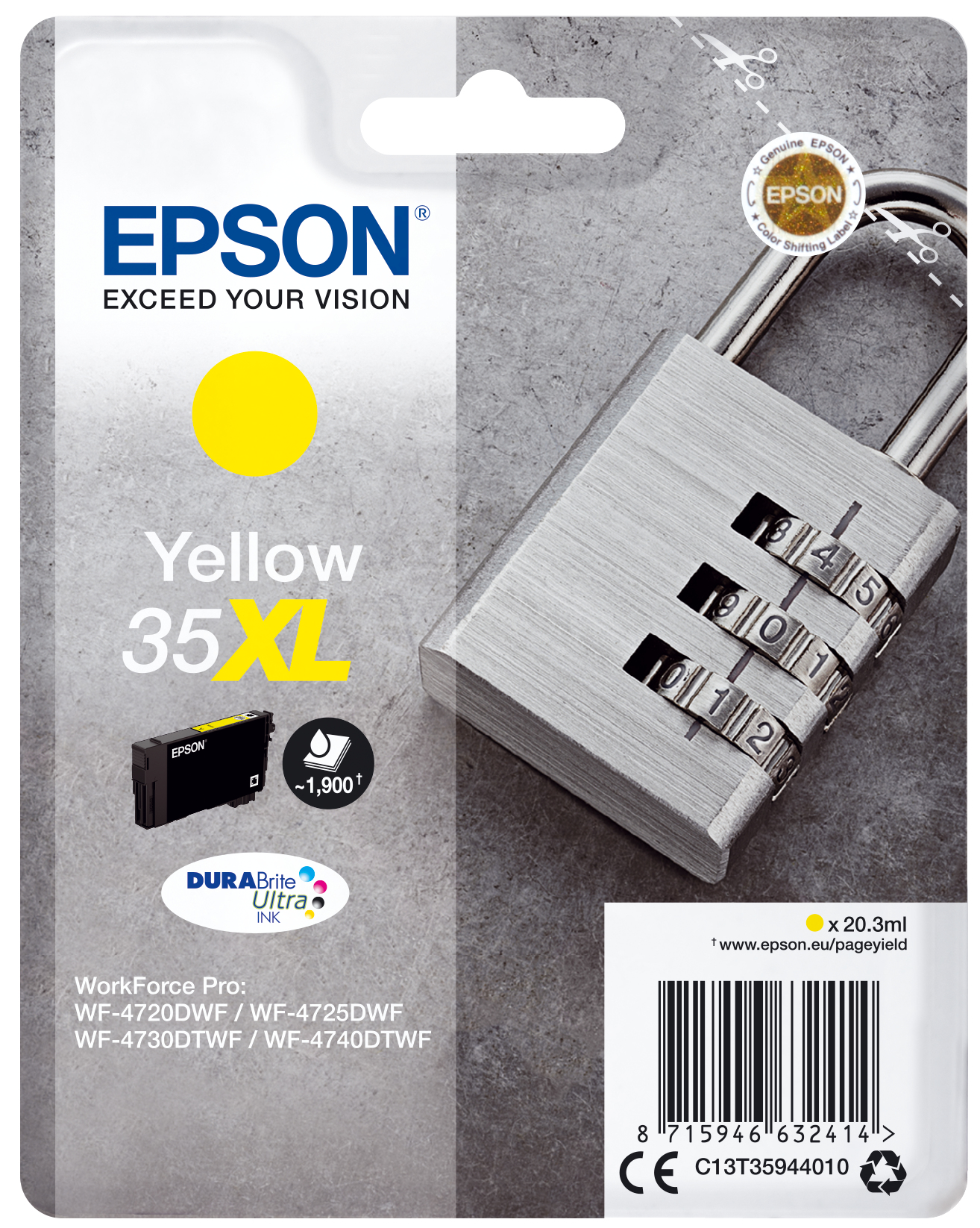 Epson C13T35944010/35XL Ink cartridge yellow high-capacity, 1.900 pages 20,3ml for Epson WF-4720
