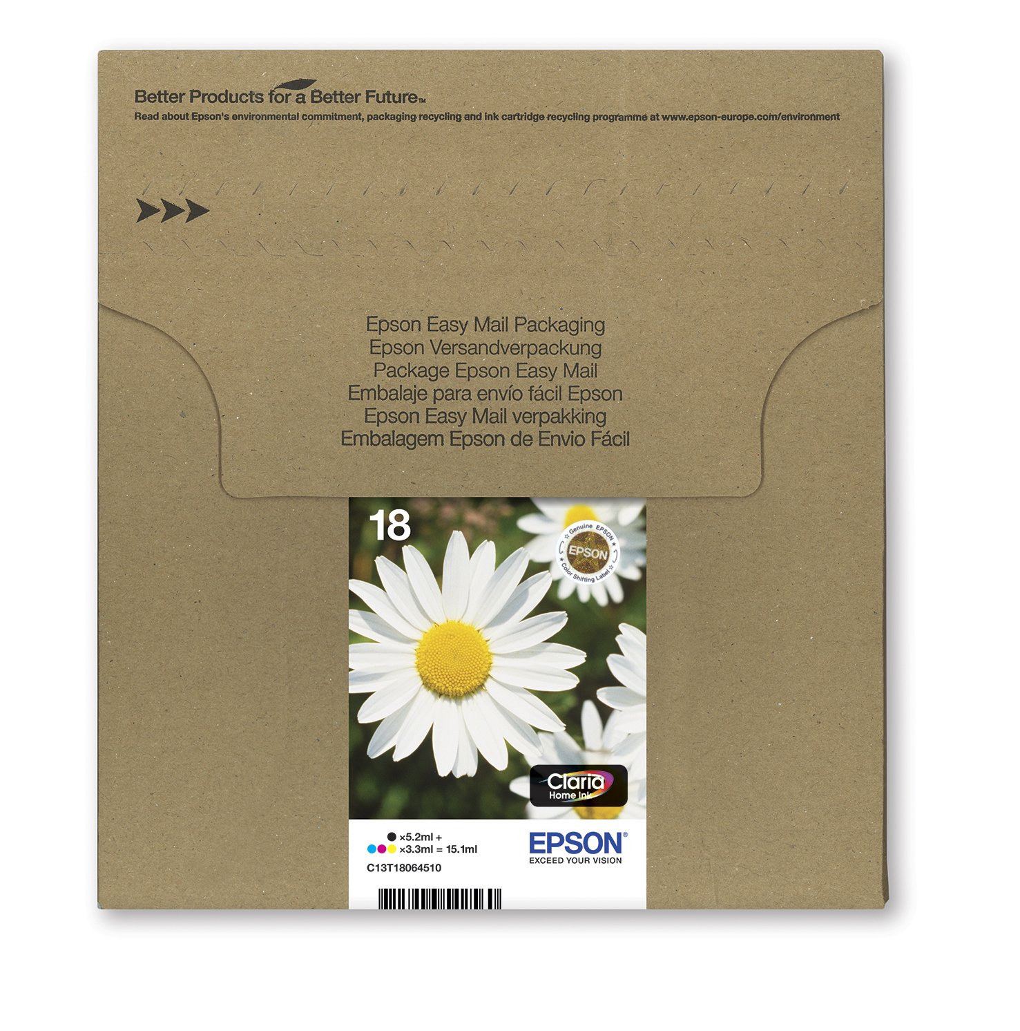 Epson C13T18064511/18 Ink cartridge multi pack Bk,C,M,Y Easy Mail 175pg + 3x180pg, 1x 5ml + 3x 3ml Pack=4 for Epson XP 30