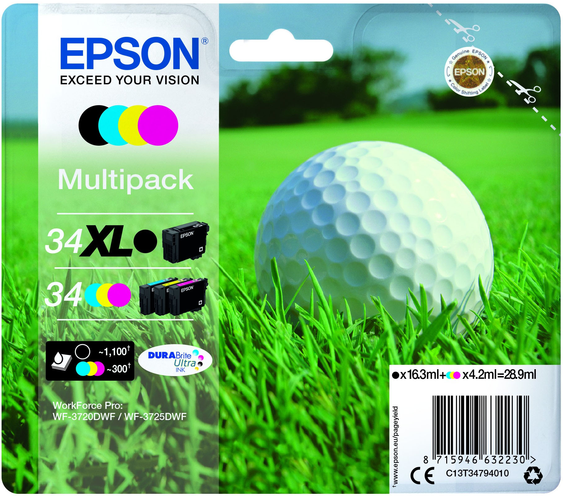 36344713_4148810293 Epson C13T34794010/34XL Ink cartridge multi pack Bk,C,M,Y high-capacity 16,3ml + 3 x 4,2ml Pack=4 for Epson WF-3720