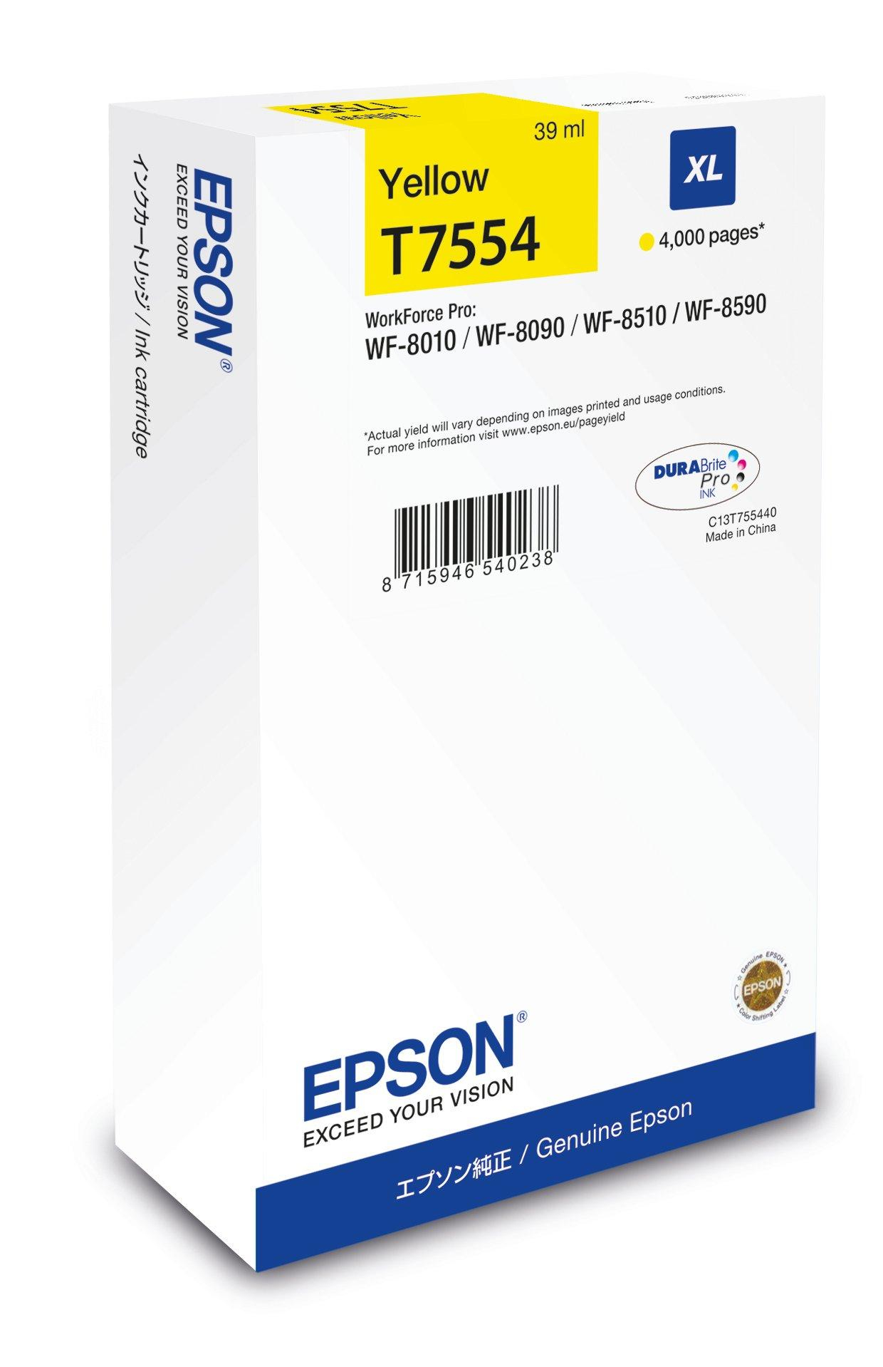 Epson C13T75544N/T7554 Ink cartridge yellow, 4.000 pages 39ml for Epson WF 6530/8090/8510