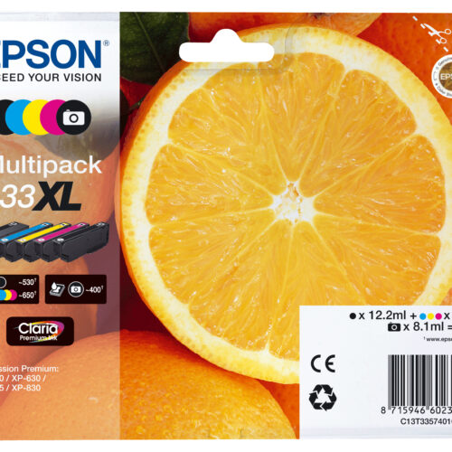 37186965_9538564307 Epson C13T33574011/33XL Ink cartridge multi pack high-capacity Bk,C,M,Y,PBK EasyMail 12,2ml+3x8,9ml+8,1ml Pack=5 for Epson XP 530