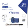 37724376_7470362887 Verbatim Dual - USB 3.0 Drive 64 GB - USB-C / USB-A - Blue