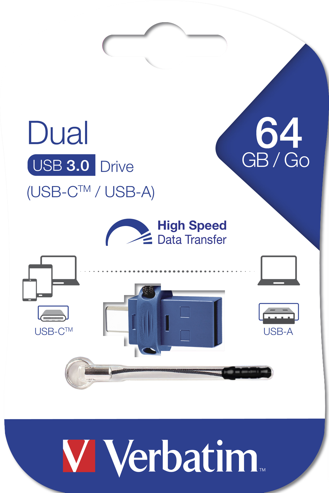 37724376_7470362887 Verbatim Dual - USB 3.0 Drive 64 GB - USB-C / USB-A - Blue