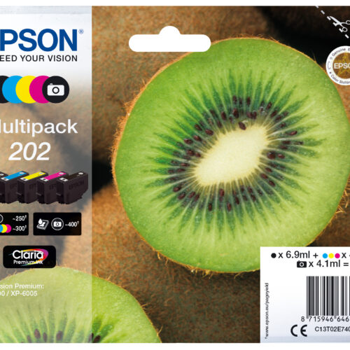 Epson C13T02E74010/202 Ink cartridge multi pack Bk,PBk,C,M,Y 6,9ml + 4x4,1ml Pack=5 for Epson XP 6000