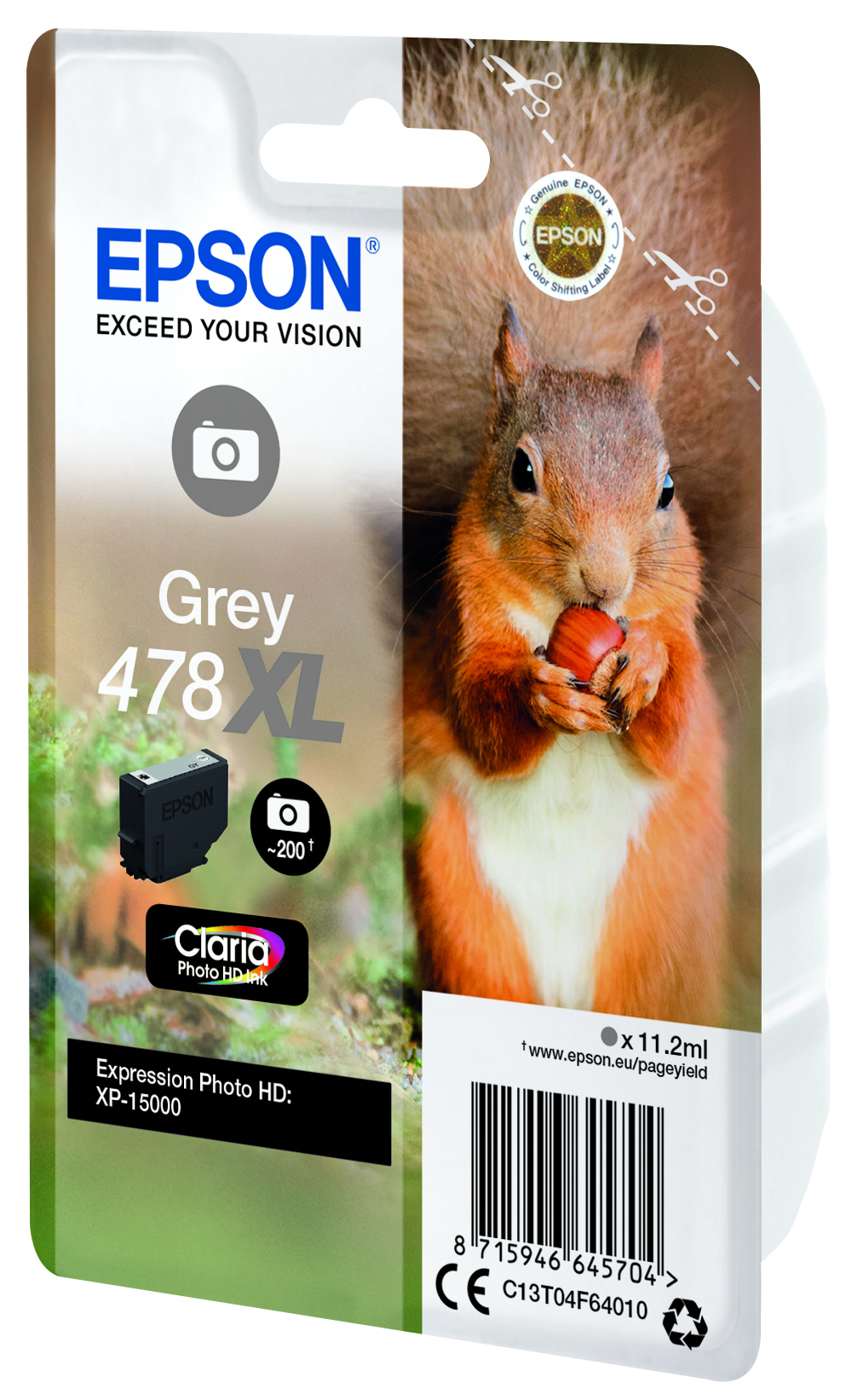 Epson C13T04F64010/478XL Ink cartridge gray high-capacity 200 Photos 11,2ml for Epson XP 15000