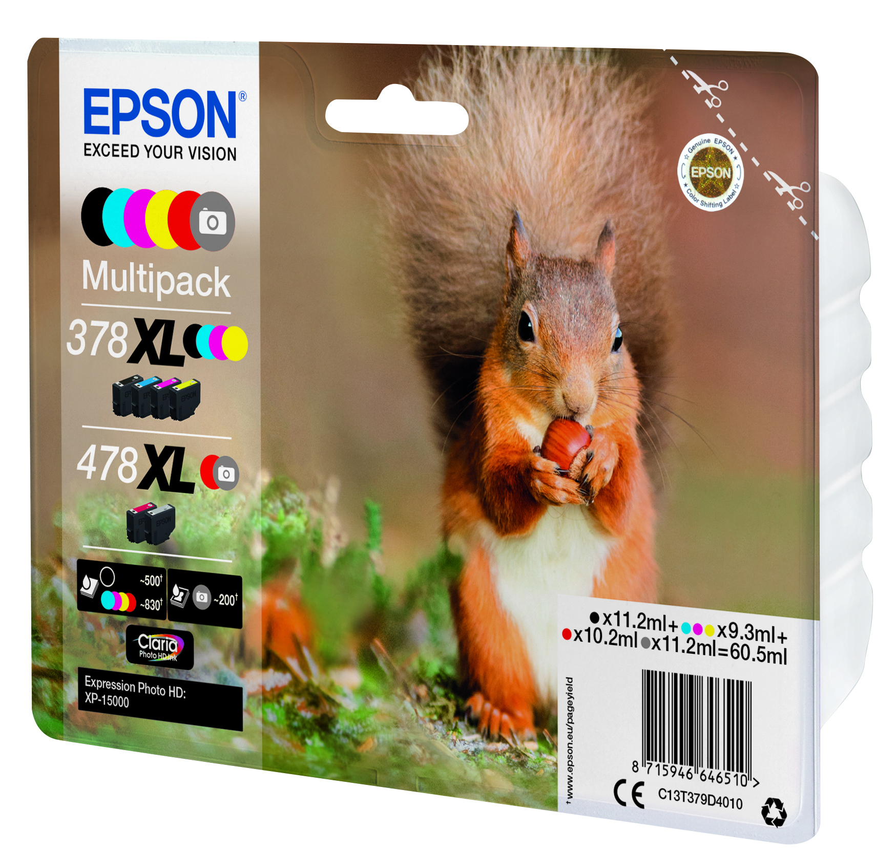 39283218_2741061950 Epson C13T379D4010/378XL/478XL Ink cartridge multi pack high-capacity Bk,C,M,Y,R,GY 11,2ml +3x9,3ml + 10,2ml + 11,2ml Pack=6 for Epson XP 15000