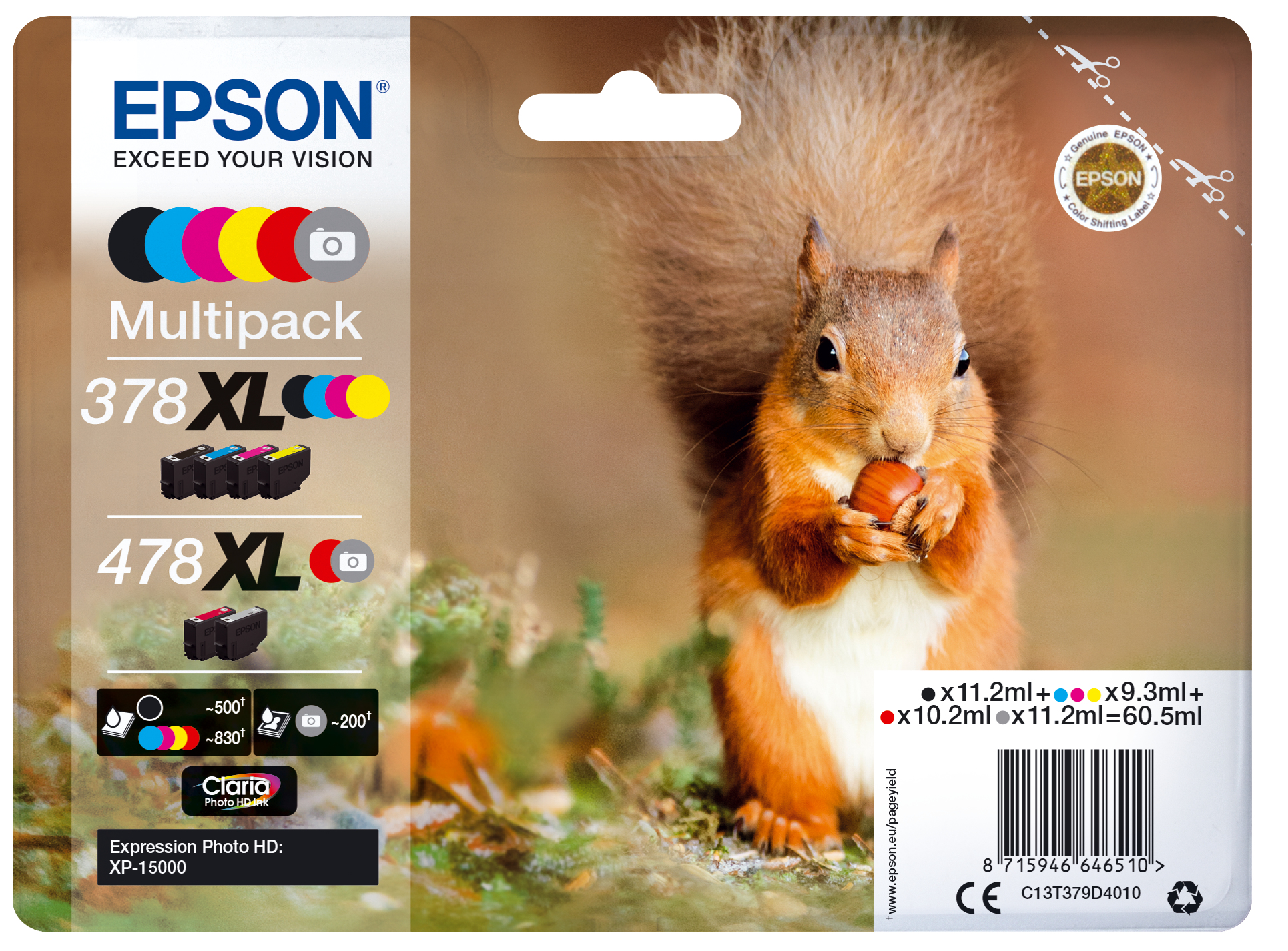 39283218_5447004766 Epson C13T379D4010/378XL/478XL Ink cartridge multi pack high-capacity Bk,C,M,Y,R,GY 11,2ml +3x9,3ml + 10,2ml + 11,2ml Pack=6 for Epson XP 15000