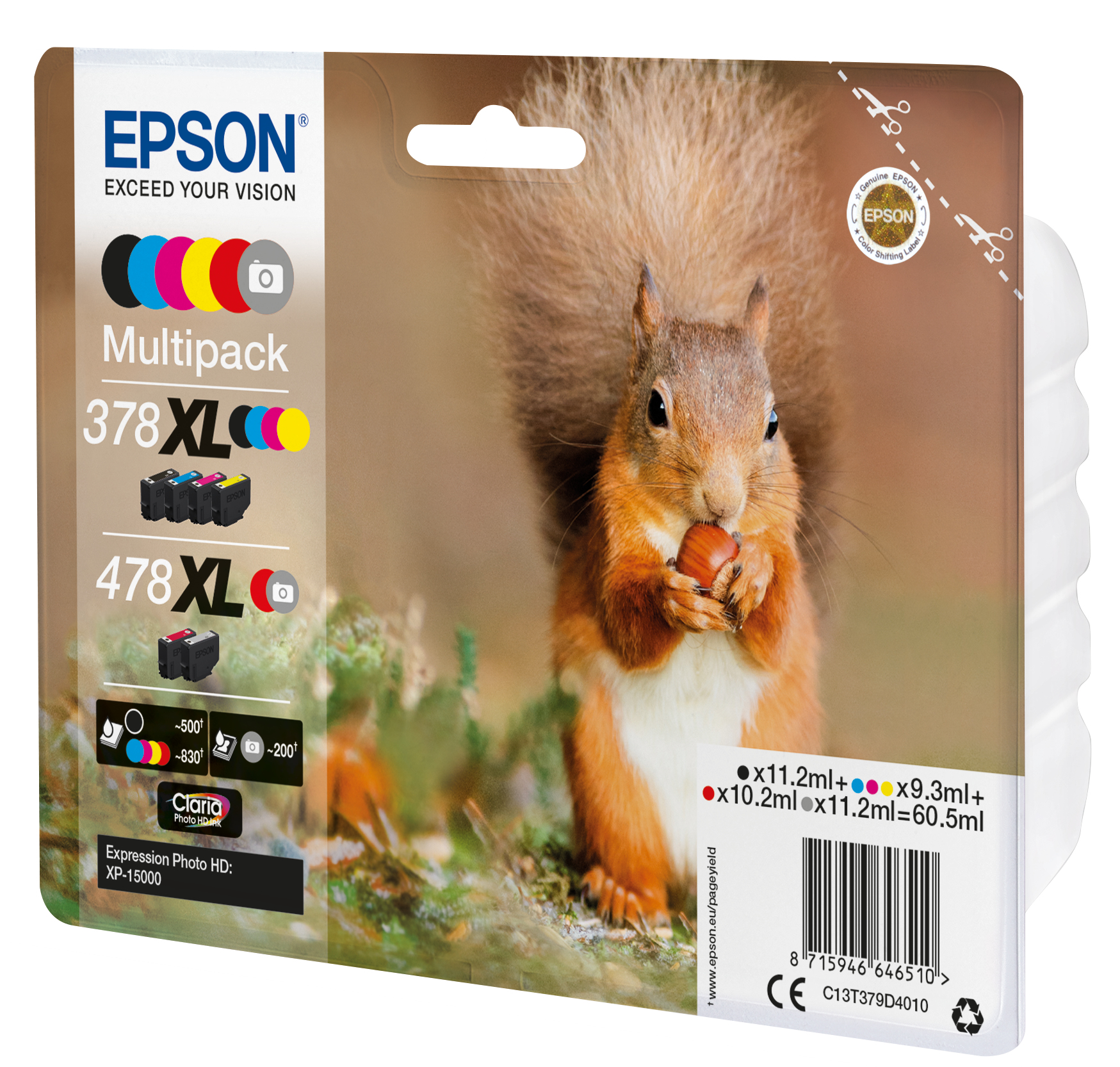 39283218_6773075966 Epson C13T379D4010/378XL/478XL Ink cartridge multi pack high-capacity Bk,C,M,Y,R,GY 11,2ml +3x9,3ml + 10,2ml + 11,2ml Pack=6 for Epson XP 15000