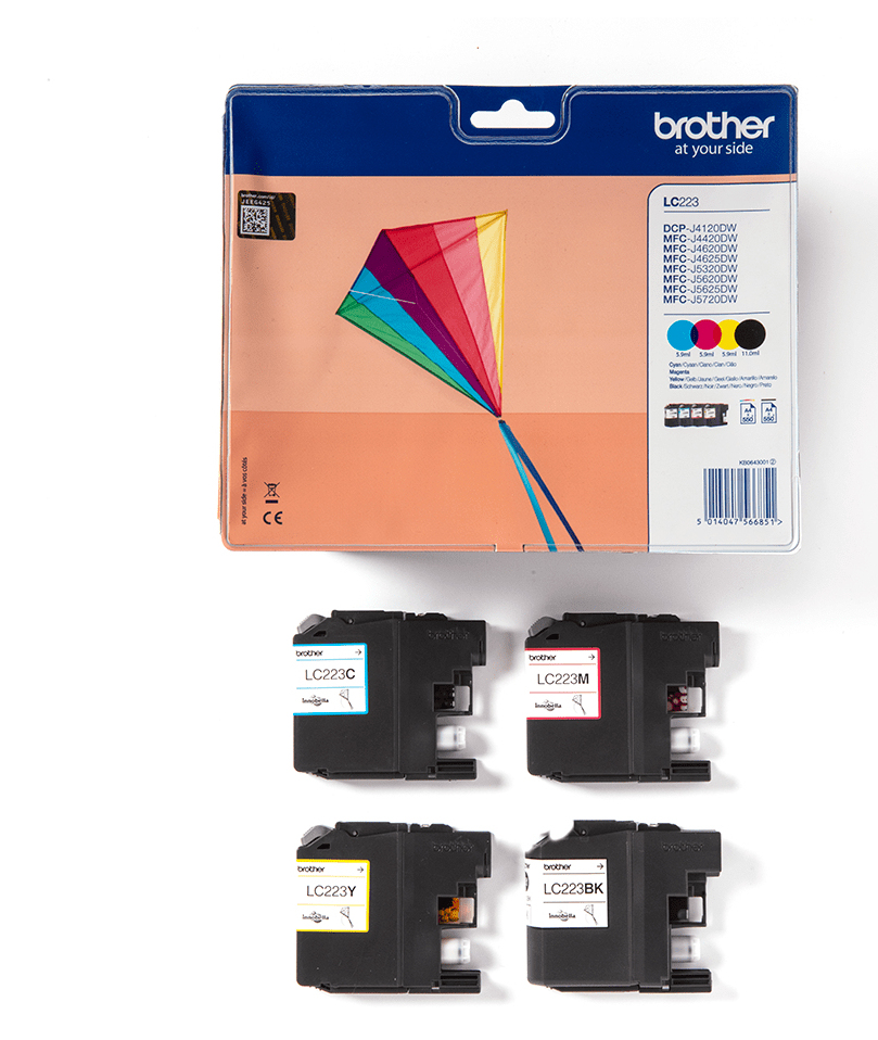 398d28e506e82601b48bafaf8e10d697028947e6 Brother LC-223VALBP Ink cartridge multi pack Bk,C,M,Y Blister, 4x550 pages ISO/IEC 24711 Pack=4 for Brother DCP-J 562/MFC-J 4420/MFC-J 5320