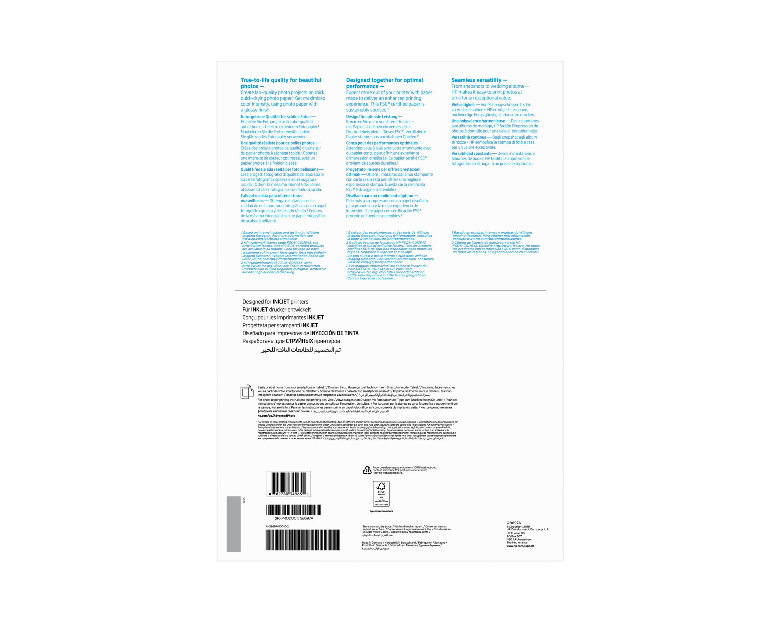 HP Q8697A Glossy-photopaper 25 sheet DIN A3 250g/m² for InkJet