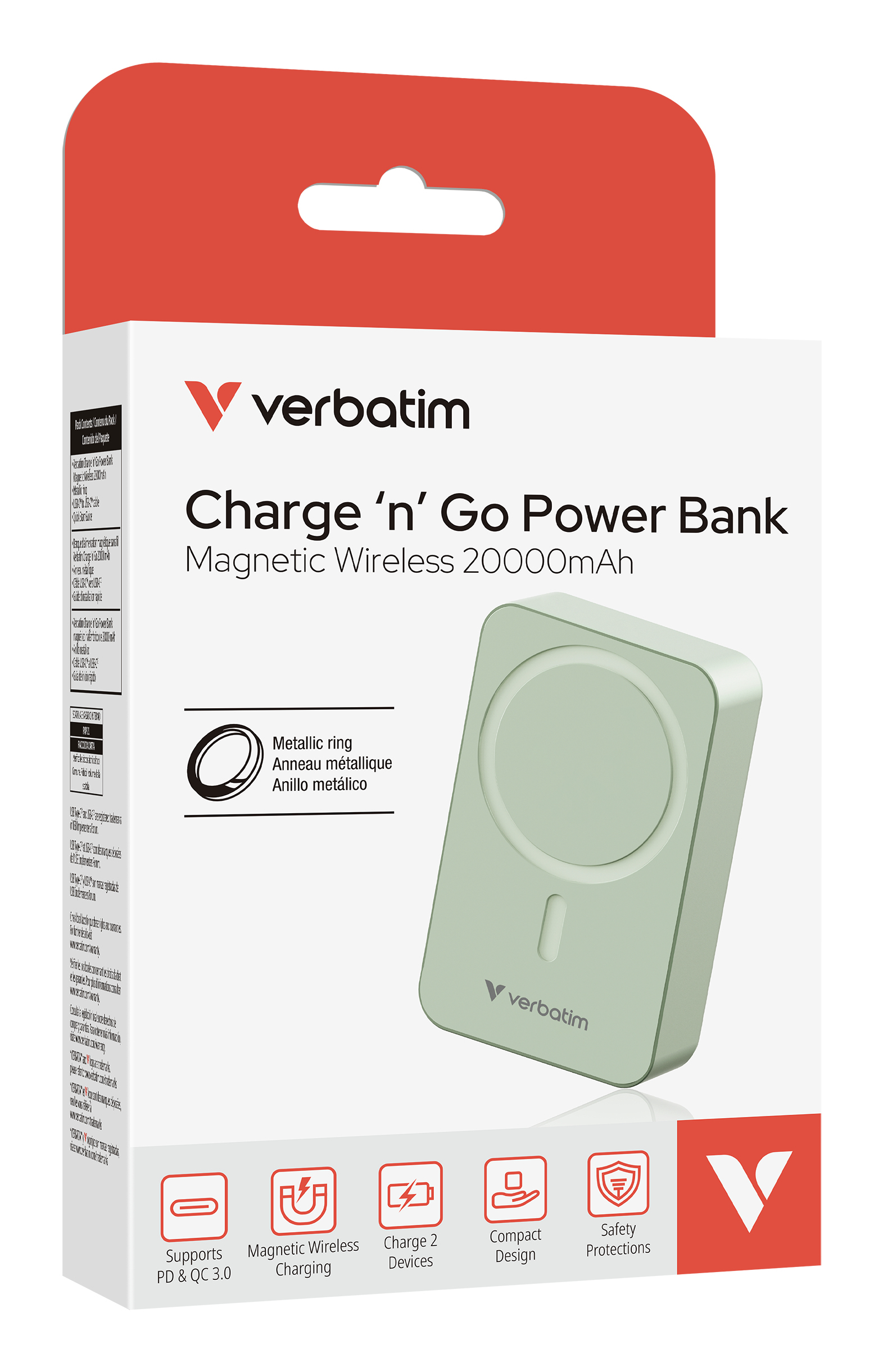Verbatim Charge ´n´ Go Essentials Magnetic Wireless Power Bank 20000 mAh Green