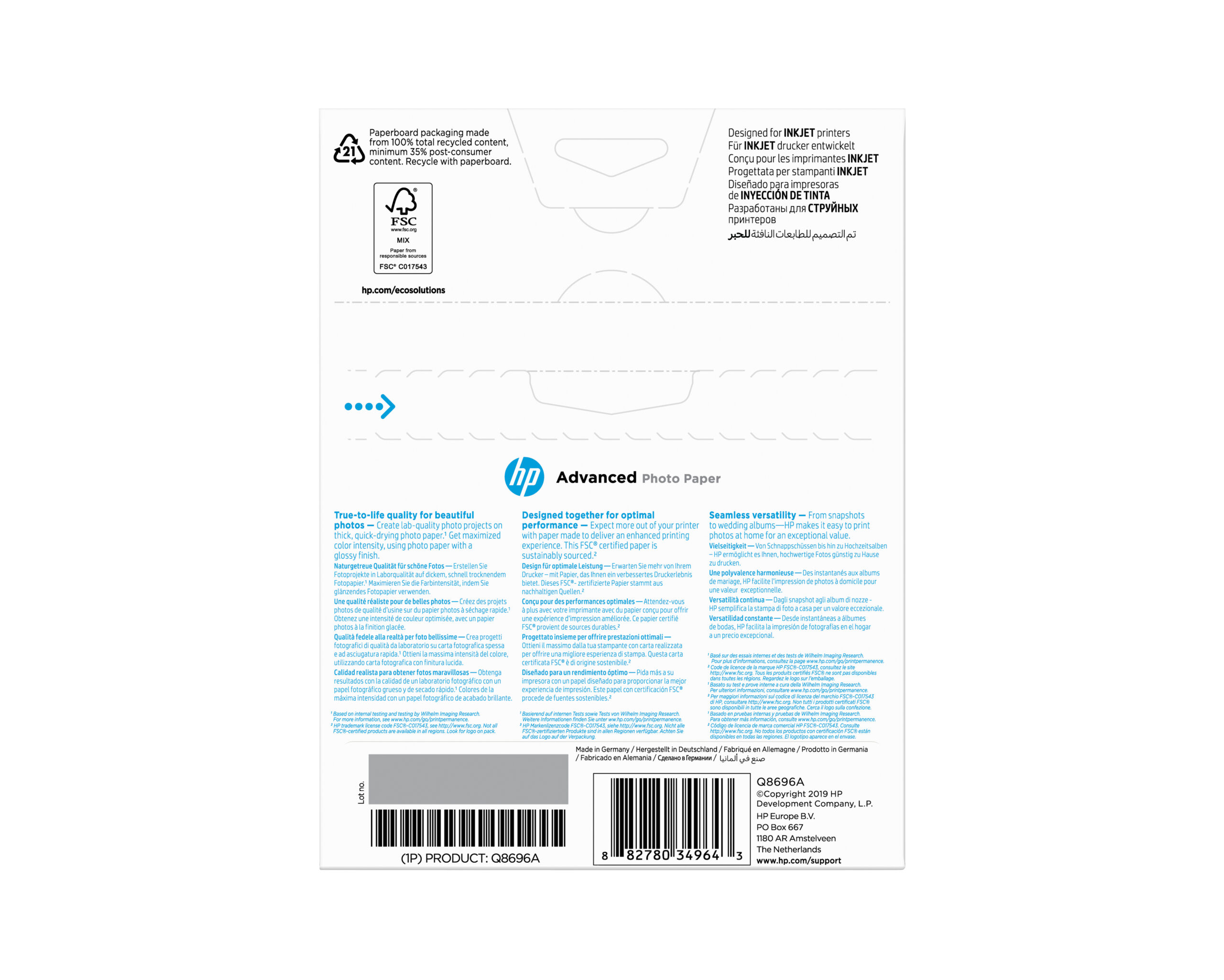 40e3a1e2ce203618cf444f1220f55ec98cf3c9bb HP Q8696A Glossy-photopaper 13x18 25 sheet DIN A4 250g/m² for InkJet