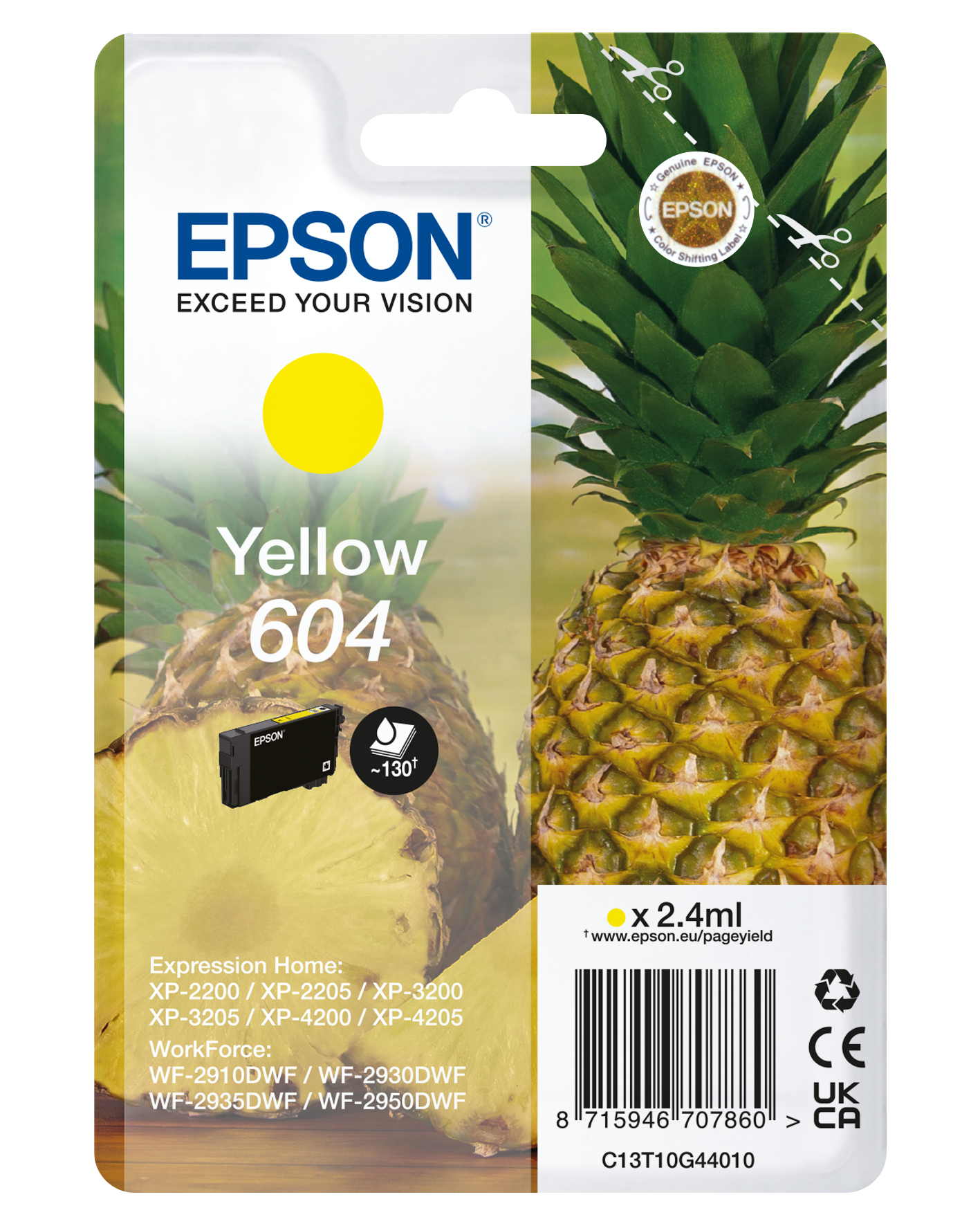 4531d6083fe0c96d9390eeef4fb06c8a72e6fe99 Epson C13T10G44010/604 Ink cartridge yellow, 130 pages 2,4ml for Epson XP-2200