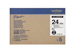 Brother HG-651V5 DirectLabel black on yellow Laminat 24mm x 8m Pack=5 for P-Touch RL 700 S/ 9500 PC/ 9700 PC/ 9800 PCN
