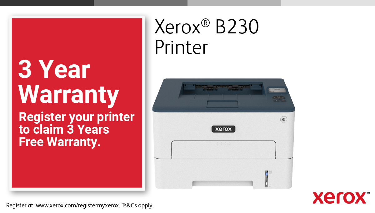 Xerox B230 A4 34ppm Wireless Duplex Printer PCL5e/6 2 Trays Total 251 Sheets UK