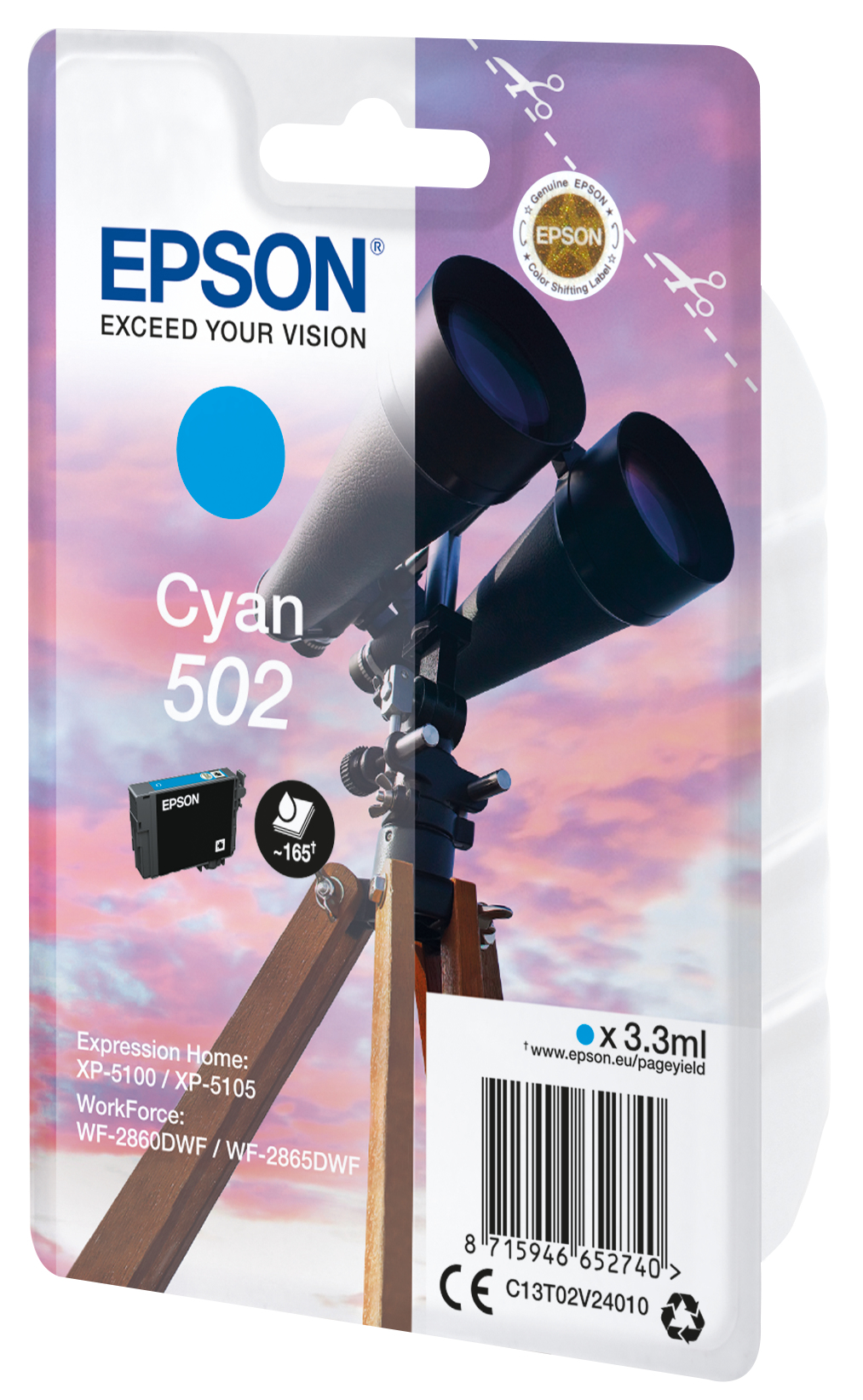 52270521_0743836483 Epson C13T02V24010/502 Ink cartridge cyan, 160 pages 3,3ml for Epson XP 5100