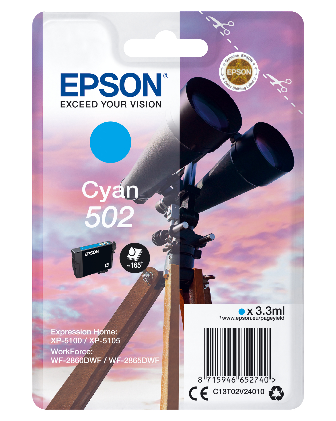 52270521_2109496534 Epson C13T02V24010/502 Ink cartridge cyan, 160 pages 3,3ml for Epson XP 5100