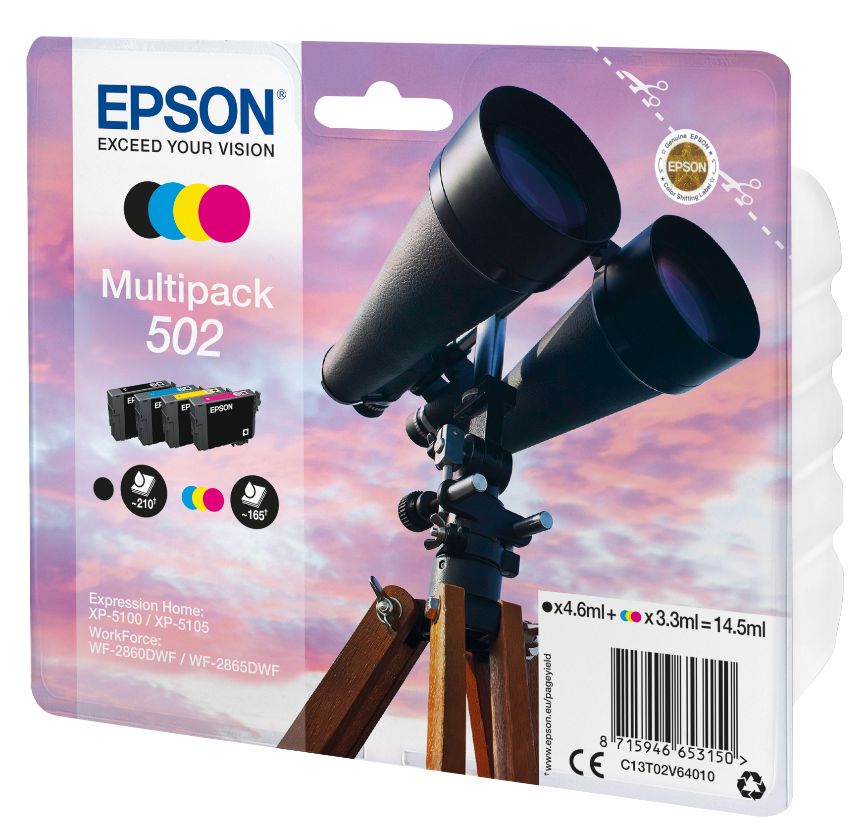 52270524_4784549369 Epson C13T02V64010/502 Ink cartridge multi pack Bk,C,M,Y 4,6ml + 3x3,3ml Pack=4 for Epson XP 5100