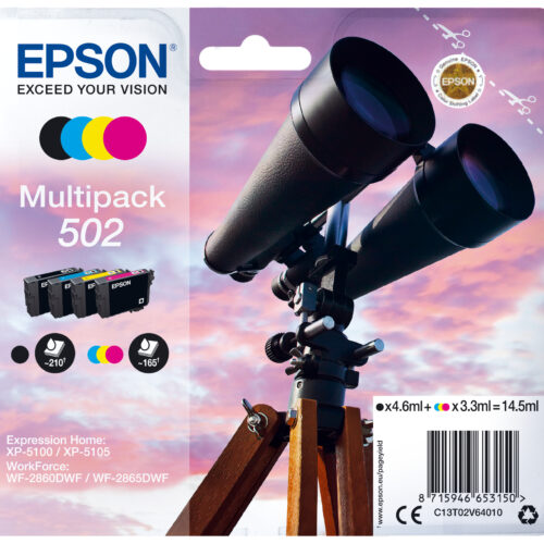 Epson C13T02V64010/502 Ink cartridge multi pack Bk,C,M,Y 4,6ml + 3x3,3ml Pack=4 for Epson XP 5100