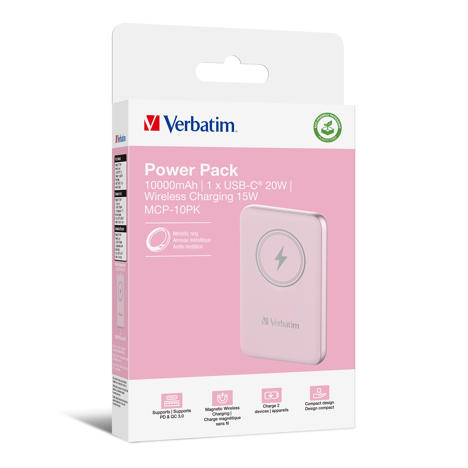 Verbatim Charge ´n´ Go Magnetic Wireless Power Bank 10000mAh Pink