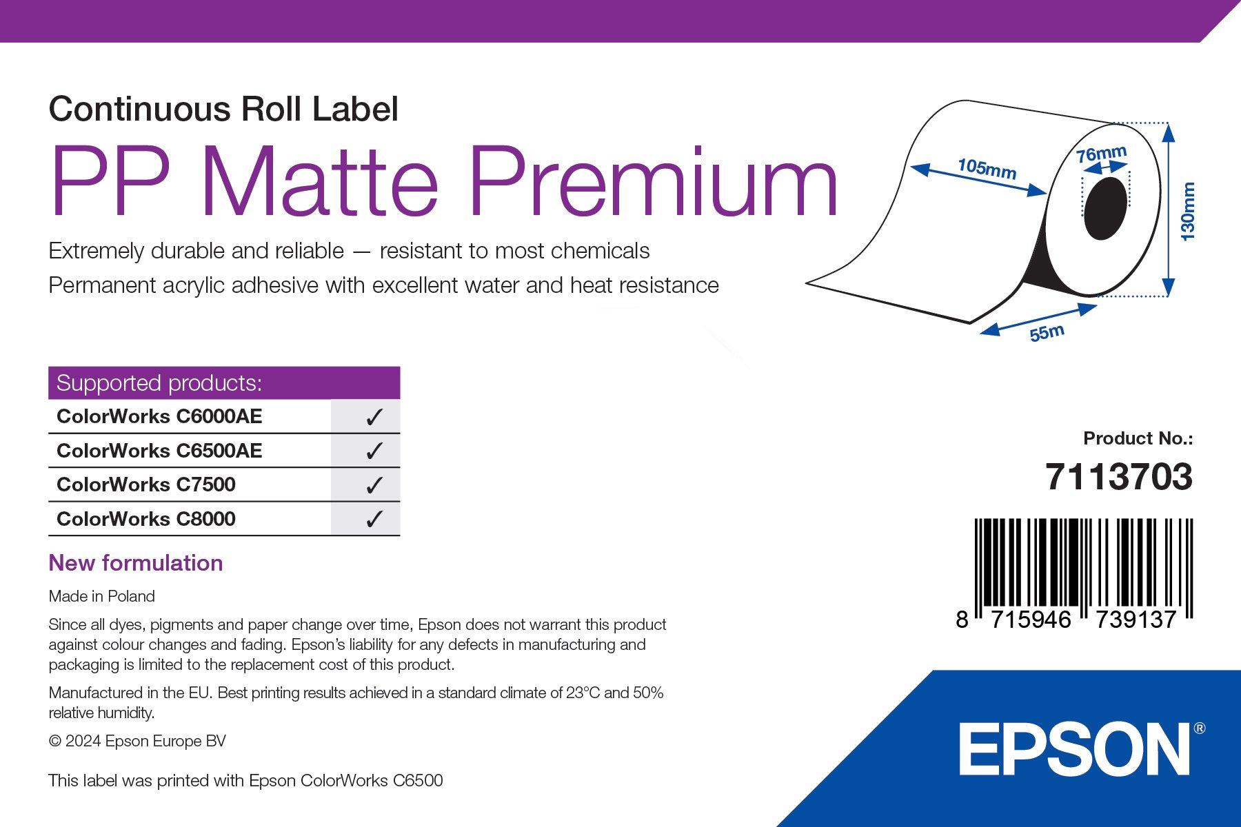 56e0bee748242f97f28d00ccf6498ab048b82d6a Epson 7113703 printer label White Self-adhesive printer label