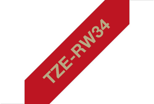 Brother TZE-RW34 DirectLabel gold on red non adhesive textil 12mm x 4m for Brother P-Touch TZ 3.5-18mm/6-12mm/6-18mm/6-24mm/6-36mm