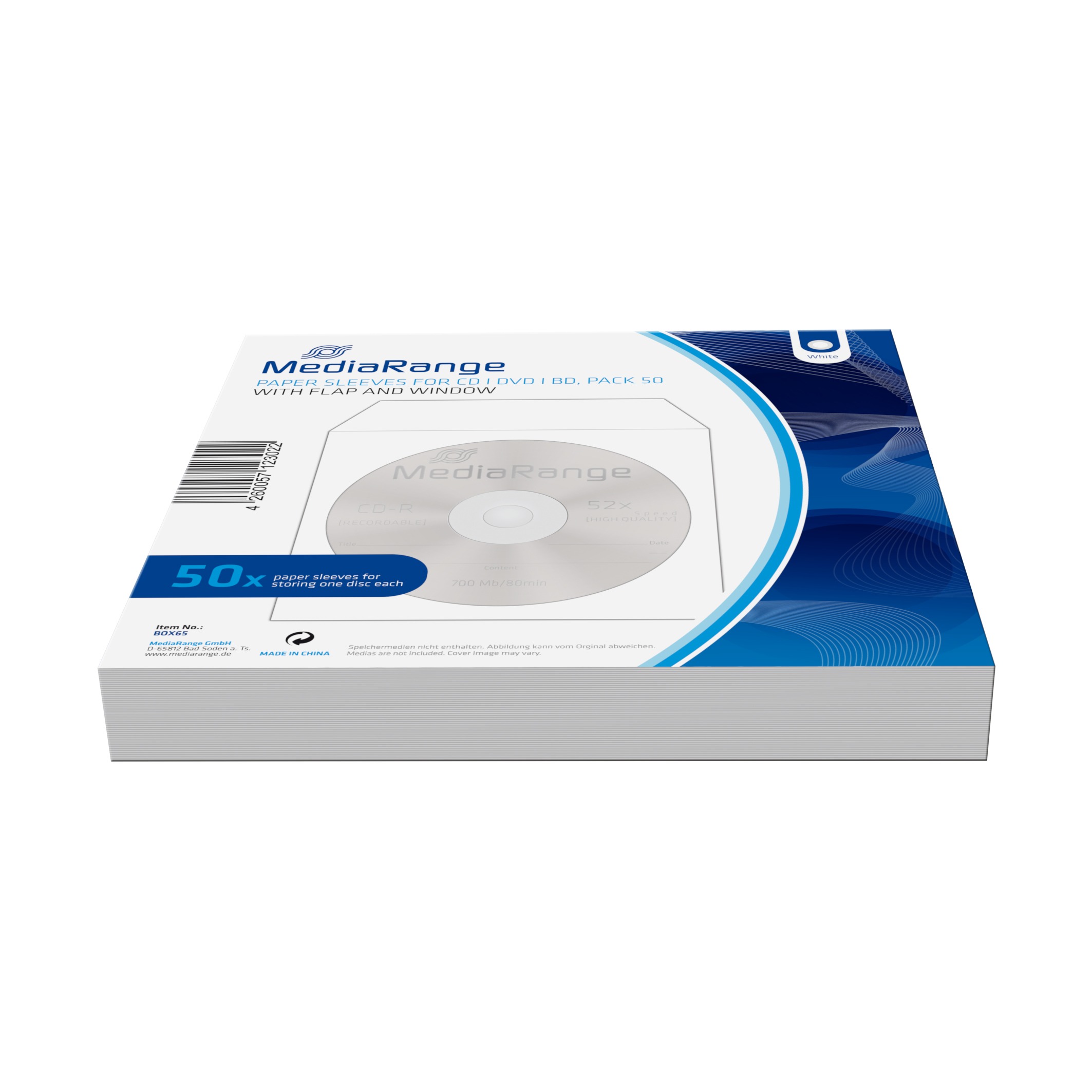 5814733_9494245122 MediaRange BOX65 optical disc case Sleeve case 1 discs White
