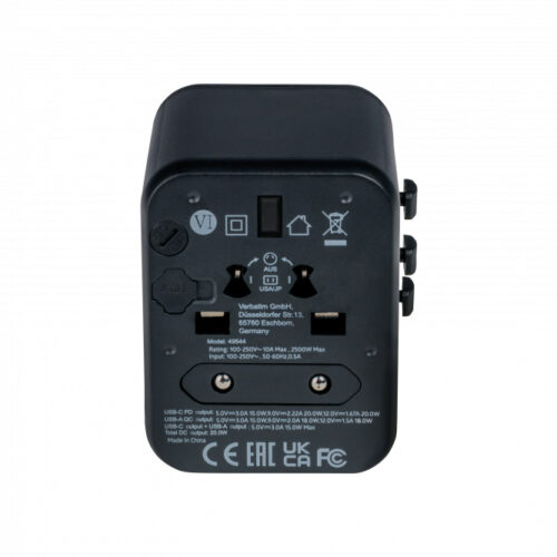 Verbatim 49544 power plug adapter Universal Black