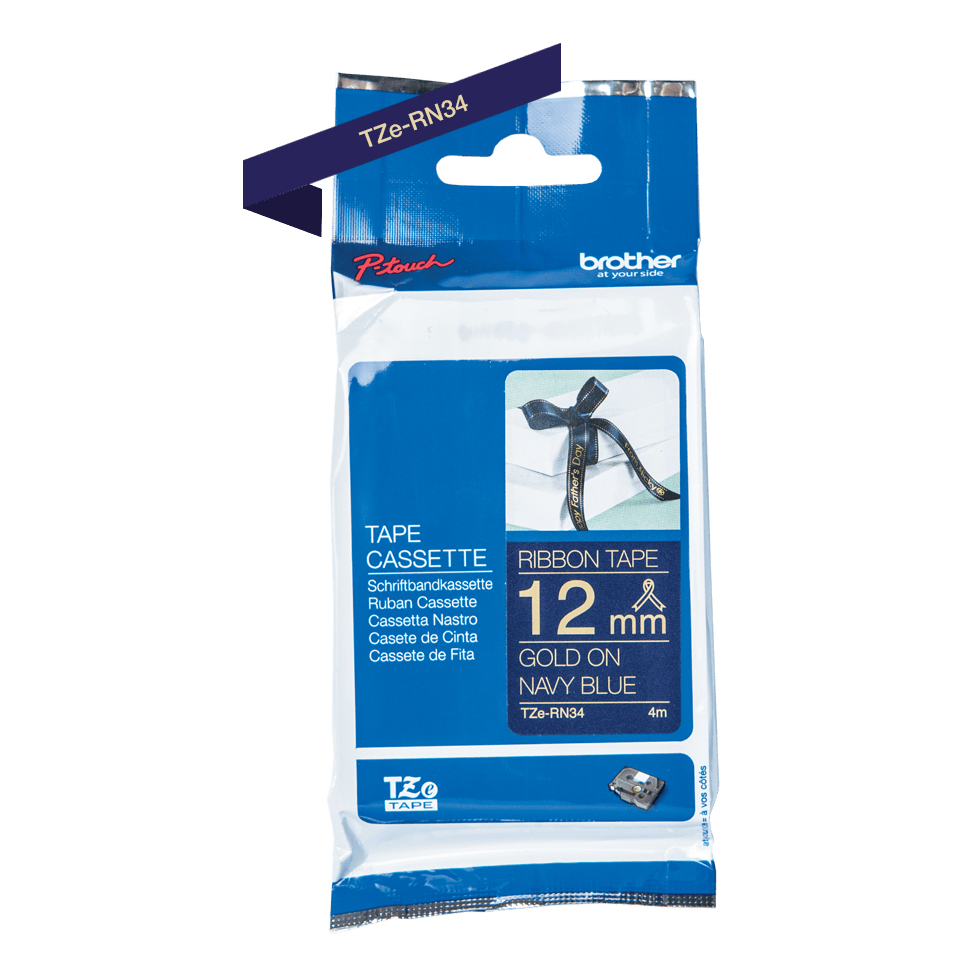597ac858503f706e707e36156e52717f79d22c08 Brother TZE-RN34 DirectLabel gold on Navy blue non adhesive textil 12mm x 4m for Brother P-Touch TZ 3.5-18mm/6-12mm/6-18mm/6-24mm/6-36mm