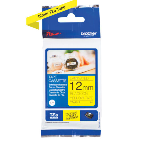 Brother TZE-631S DirectLabel black on yellow Laminat 12mm x 4m for Brother P-Touch TZ 3.5-18mm/6-12mm/6-18mm/6-24mm/6-36mm