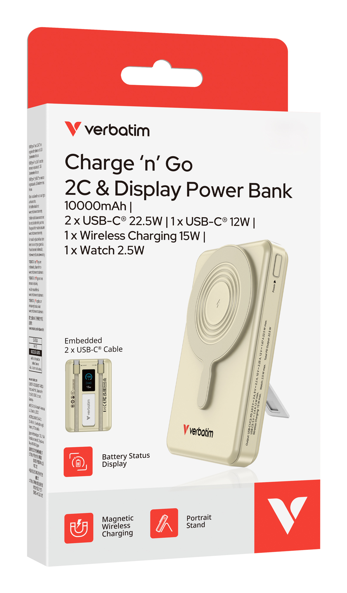 5c8b5e70646c3d4f8eccbb439bb37a22772b7b94 Verbatim Charge´n´Go 2C & Display Power Bank 10000 mAh Gold