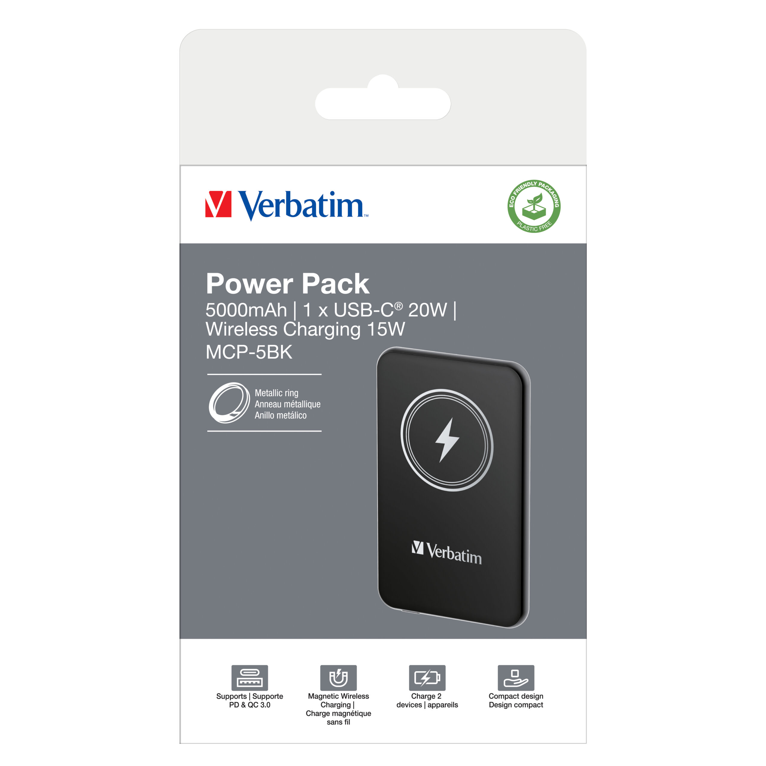 Verbatim Charge ´n´ Go Magnetic Wireless Power Bank 5000mAh Black