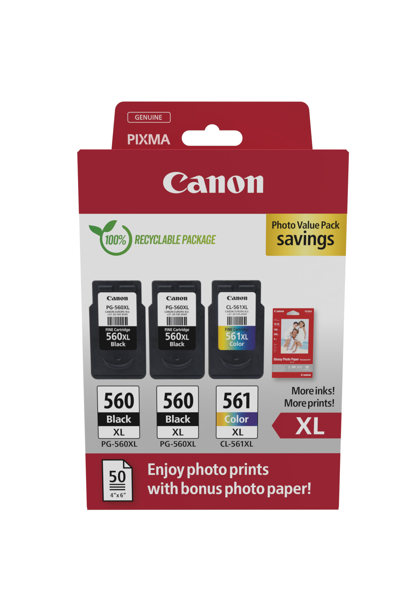 62322e3110c53f99663a75ac2f535dab Canon 3712C012/PG-560XL+CL-561XL Printhead cartridge multi pack 2x black +1x color PVP 2x14,3ml + 1x12,2ml Pack=3 for Canon Pixma TS 5350