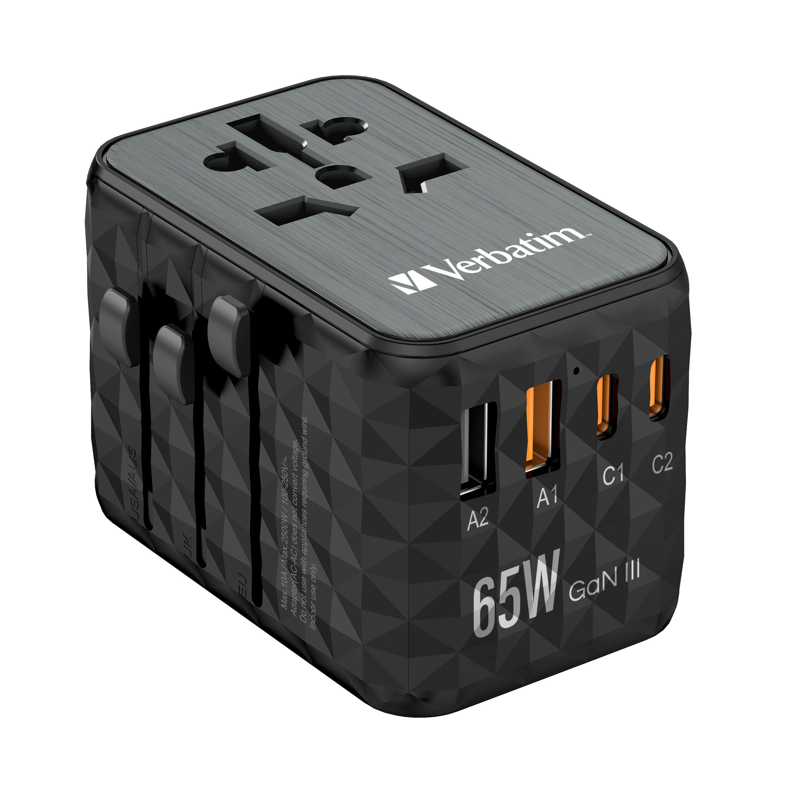 658637e4aaa277341e68190131977e6a Verbatim UTA-05 65W GaN III Universal Travel Adapter with 2 x USB-C PD & QC 4+ & 2 x USB-A ports