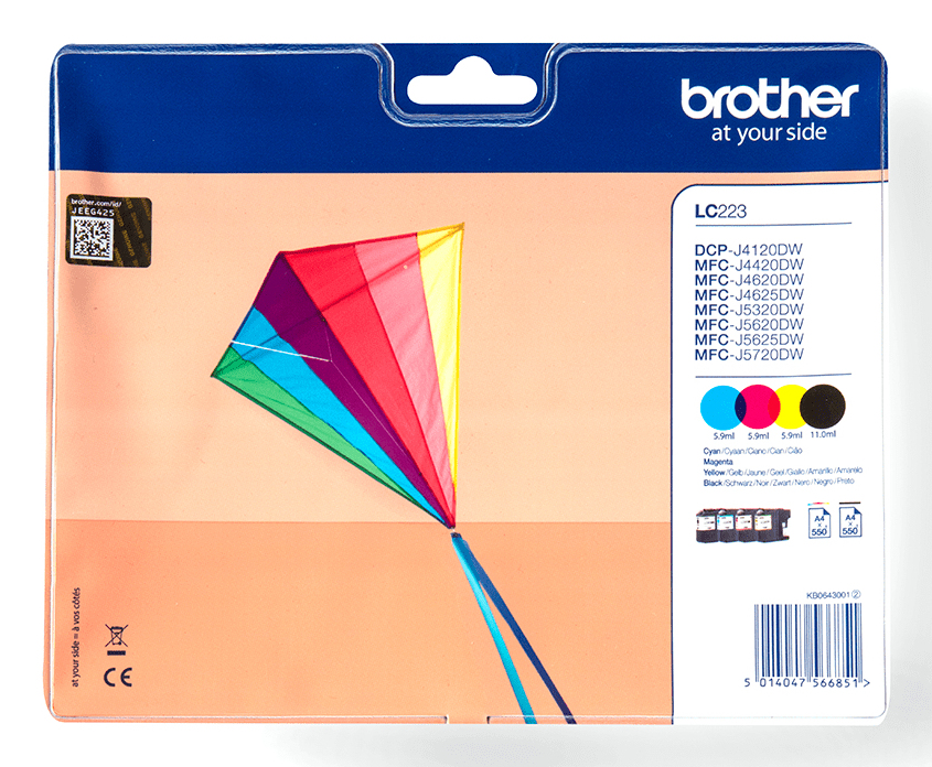 6684a567848c58f330c9f17793a1eefd4c300770 Brother LC-223VALBP Ink cartridge multi pack Bk,C,M,Y Blister, 4x550 pages ISO/IEC 24711 Pack=4 for Brother DCP-J 562/MFC-J 4420/MFC-J 5320