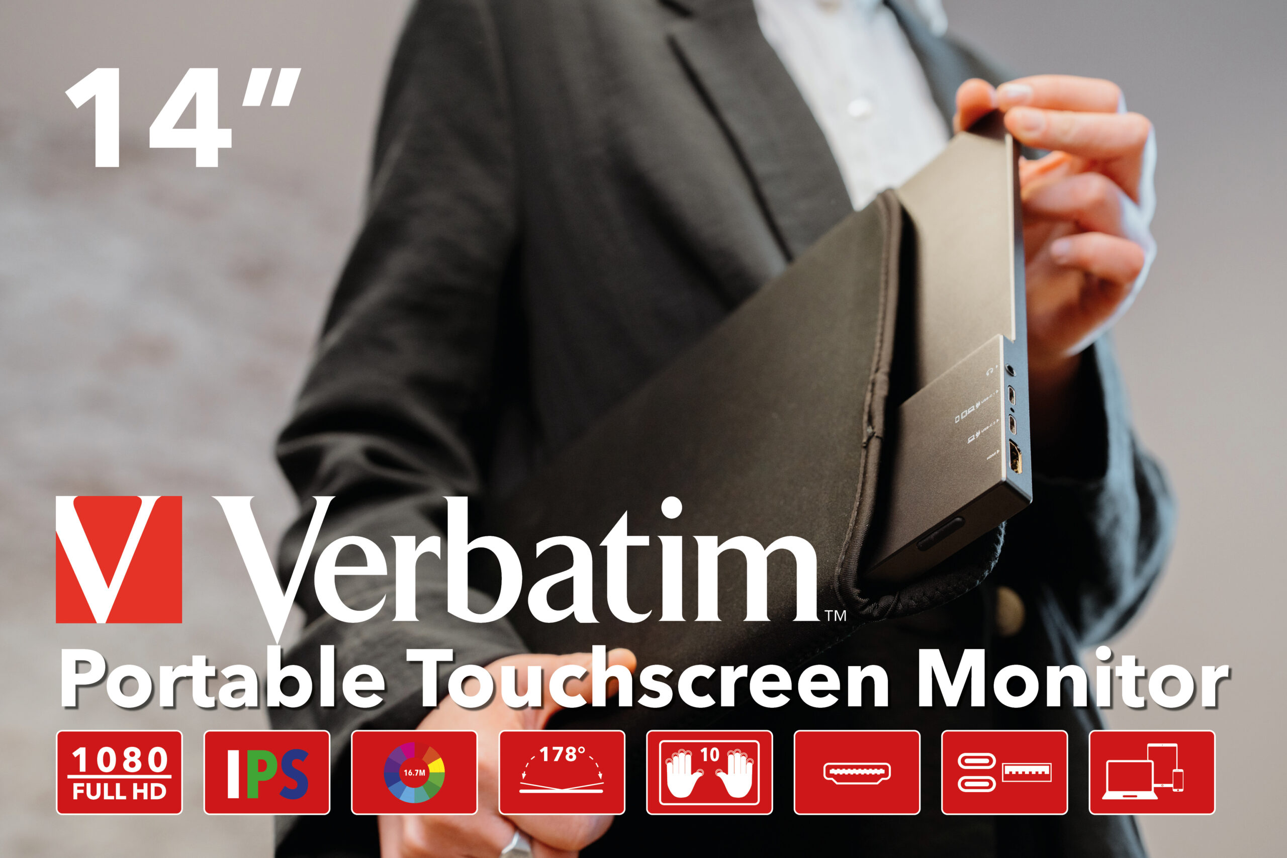 6dcb49b5d51e74cf0ba658da7b649727 Verbatim 49591 computer monitor 35.6 cm (14") 1920 x 1080 pixels Full HD LCD Touchscreen Black