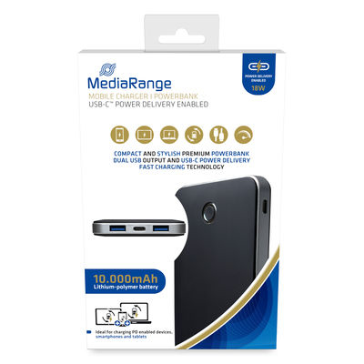 MediaRange MR753 power bank Lithium Polymer (LiPo) 10000 mAh Black