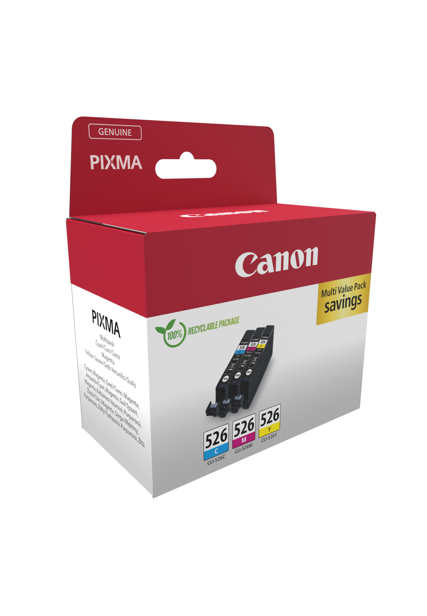 Canon 4541B019/CLI-526 Ink cartridge multi pack C,M,Y Blister with security, 3x450 pages ISO/IEC 24711 9ml Pack=3 for Canon Pixma IP 4850/MG 5350/MG 6150/MG 6250/MX 885