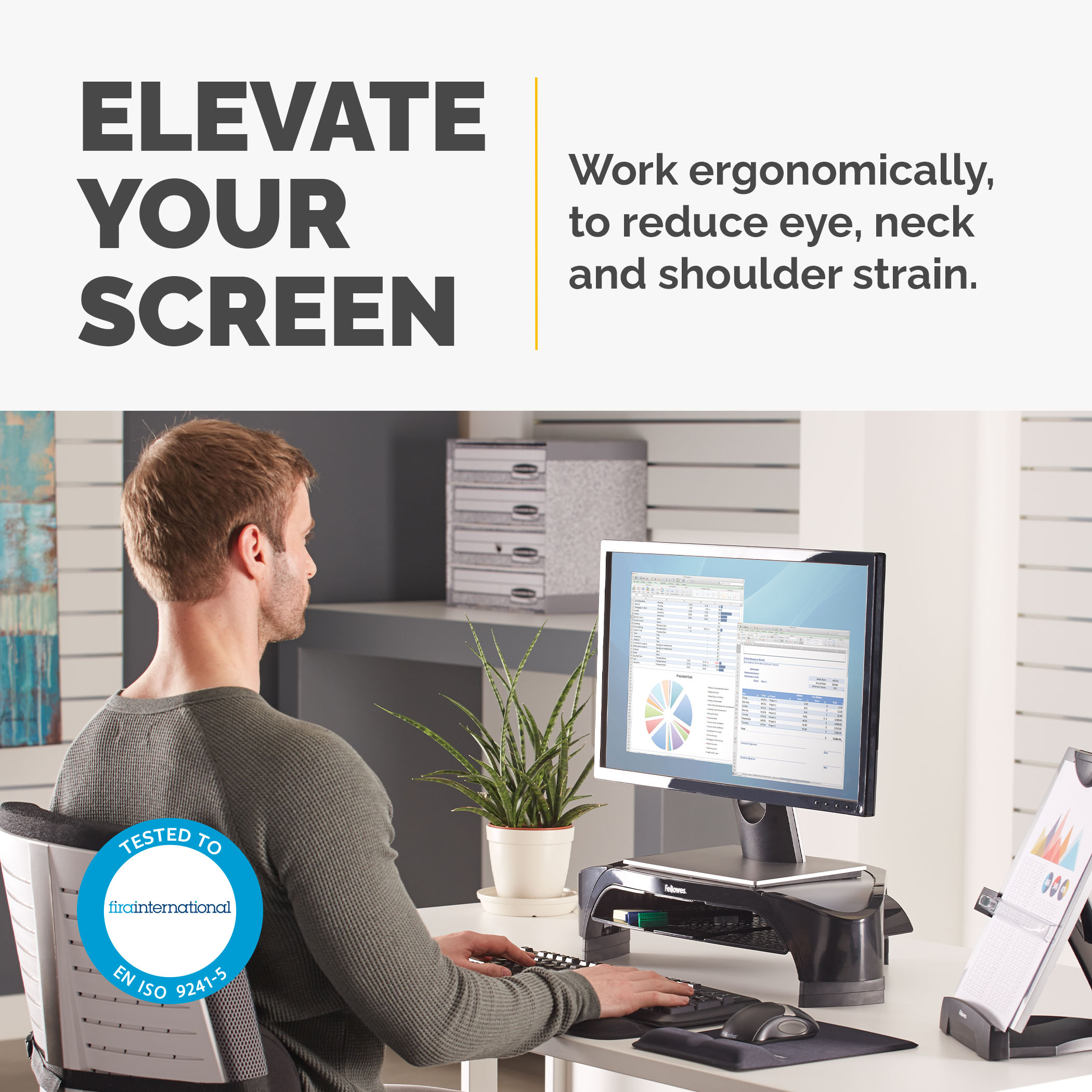71b417f56f21e28b241ee170083c9b707b62b0e8 Fellowes Computer Monitor Stand with 3 Height Adjustments - Smart Suites Monitor Riser Plus with Storage Area - Ergonomic Adjustable Monitor Stand for Computers - Max Weight 10KG/Max Size 21" - Black