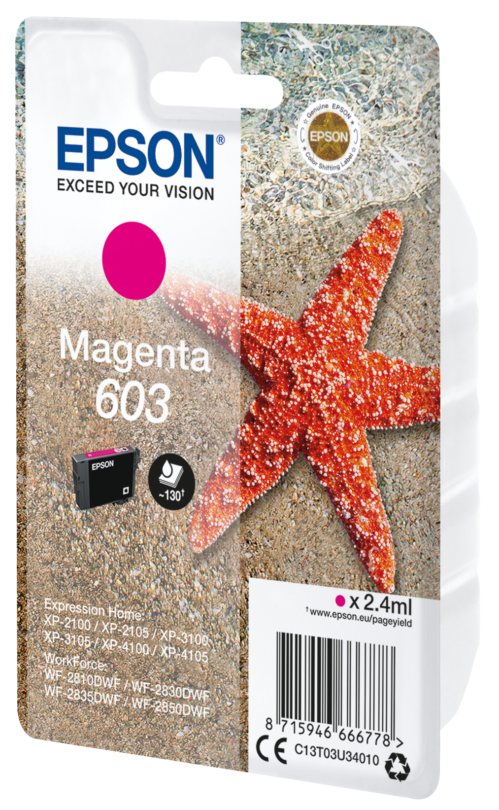 72697674_9504908562 Epson C13T03U34010/603 Ink cartridge magenta, 130 pages 2,4ml for Epson XP 2100