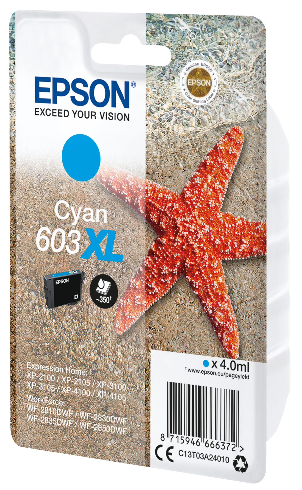 Epson C13T03A24010/603XL Ink cartridge cyan high-capacity, 350 pages 4ml for Epson XP 2100