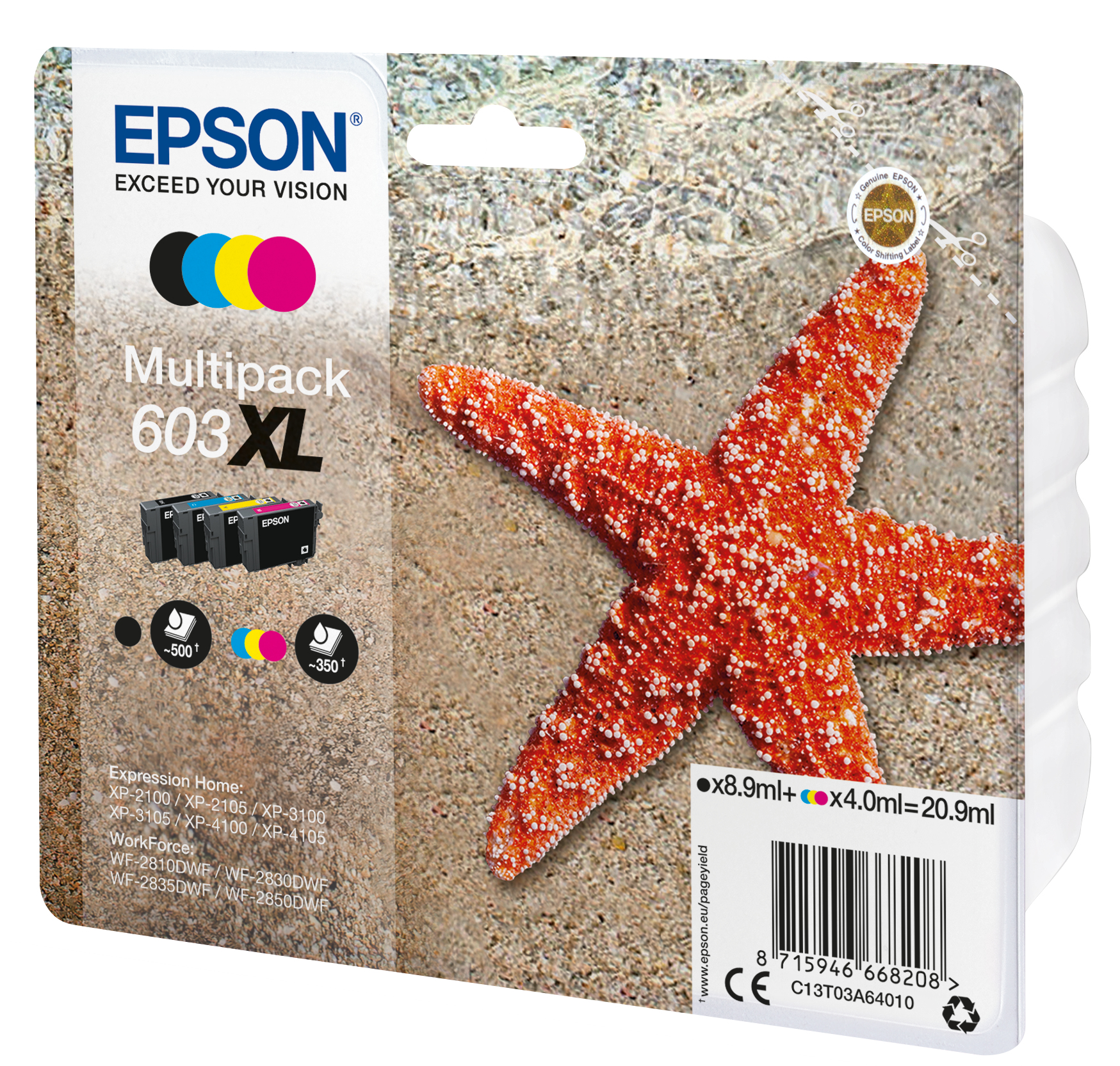 72697706_0829054535 Epson C13T03A64010/603XL Ink cartridge multi pack Bk,C,M,Y high-capacity 8,9ml + 3x4ml Pack=4 for Epson XP 2100