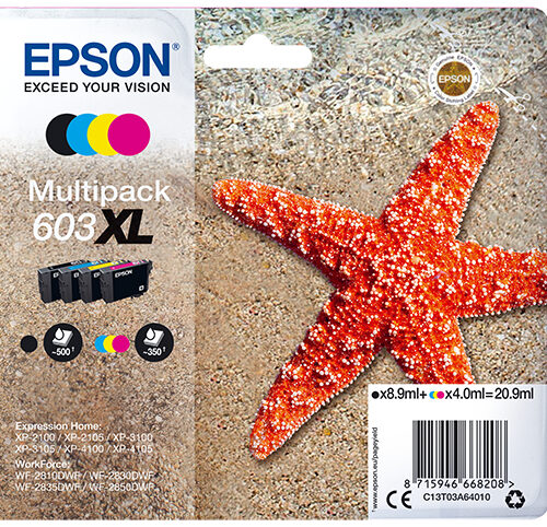 Epson C13T03A64010/603XL Ink cartridge multi pack Bk,C,M,Y high-capacity 8,9ml + 3x4ml Pack=4 for Epson XP 2100