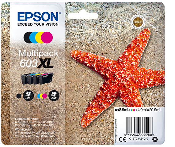 72697706_2202838777 Epson C13T03A64010/603XL Ink cartridge multi pack Bk,C,M,Y high-capacity 8,9ml + 3x4ml Pack=4 for Epson XP 2100