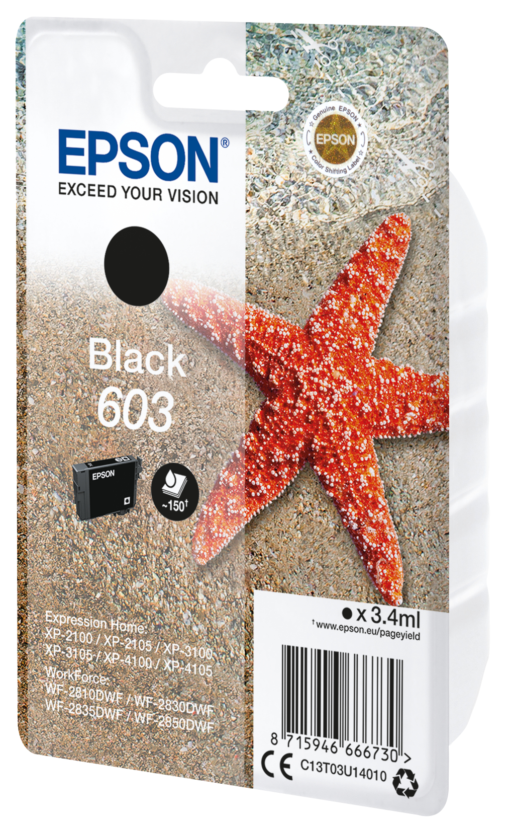 Epson C13T03U14020/603 Ink cartridge black Blister Acustic Magnetic, 150 pages 3,4ml for Epson XP 2100
