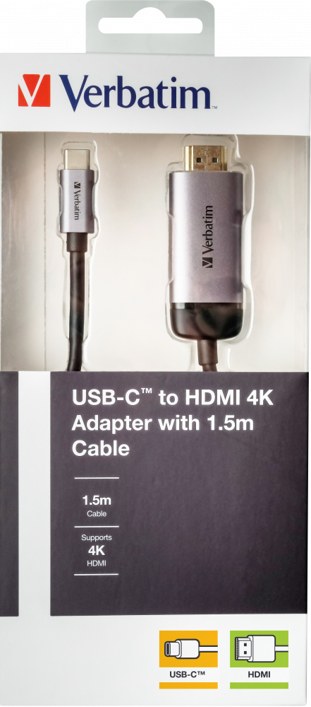 73317747_6206087693 Verbatim 49144 video cable adapter 1.5 m USB Type-C HDMI Black, Silver