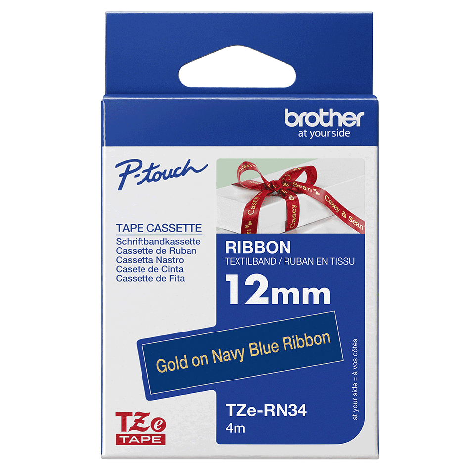 7394518c3e34d5c406a7bbdc0994152d08350739 Brother TZE-RN34 DirectLabel gold on Navy blue non adhesive textil 12mm x 4m for Brother P-Touch TZ 3.5-18mm/6-12mm/6-18mm/6-24mm/6-36mm