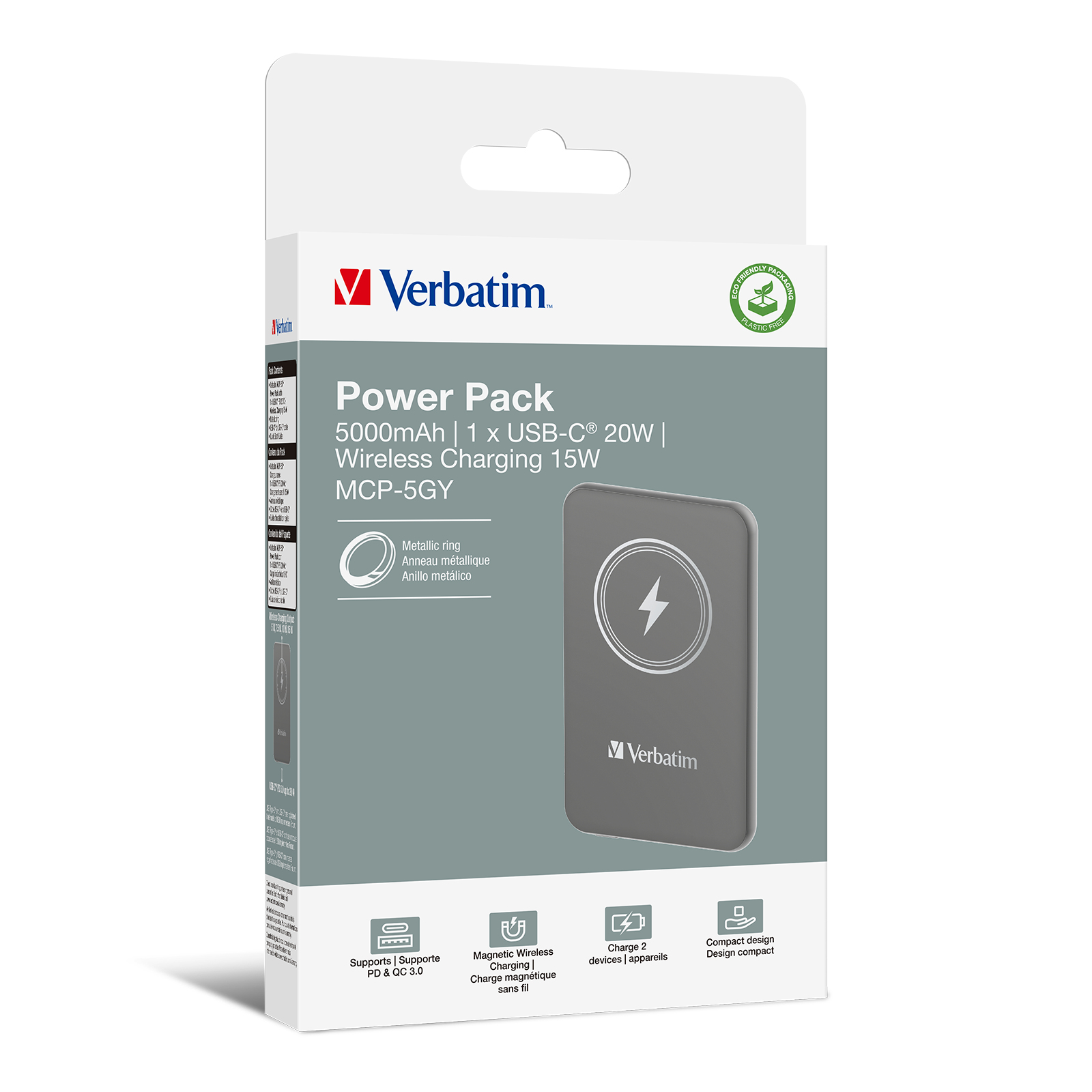 Verbatim Charge ´n´ Go Magnetic Wireless Power Bank 5000mAh Grey