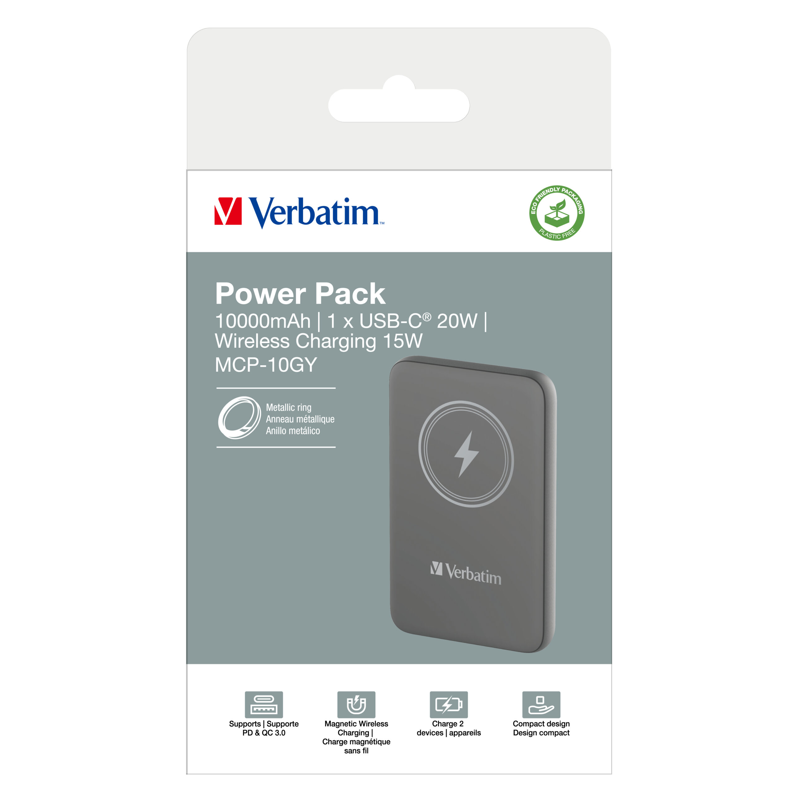 Verbatim Charge ´n´ Go Magnetic Wireless Power Bank 10000mAh Grey